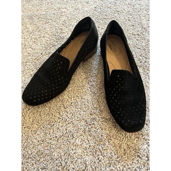Clarks Collection Perforated Suede Loafers Juliet Hayes Women's‎ Black 7.5M - Picture 2 of 11